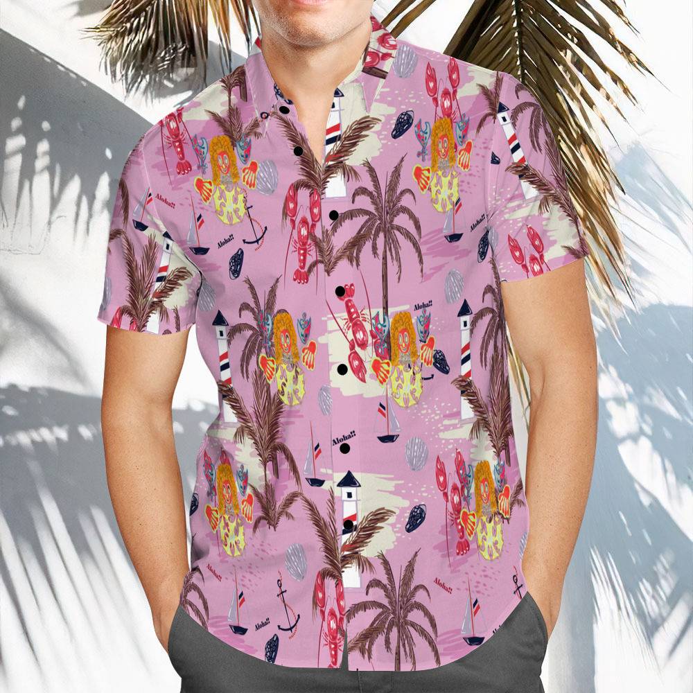 Bladee Hawaiian Shirt Custom Photo Hawaiian Shirt Pink Chinoiserie Print  Hawaiian Shirt