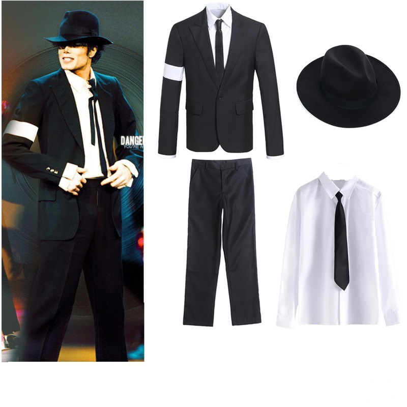 Black Costume Fedora With Michael Jackson Glitter Glove Set