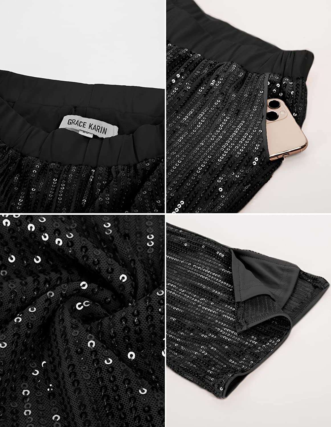 Plus Size Sequin Pants, High Waist Pants for Girls with Lining and Pockets#6
