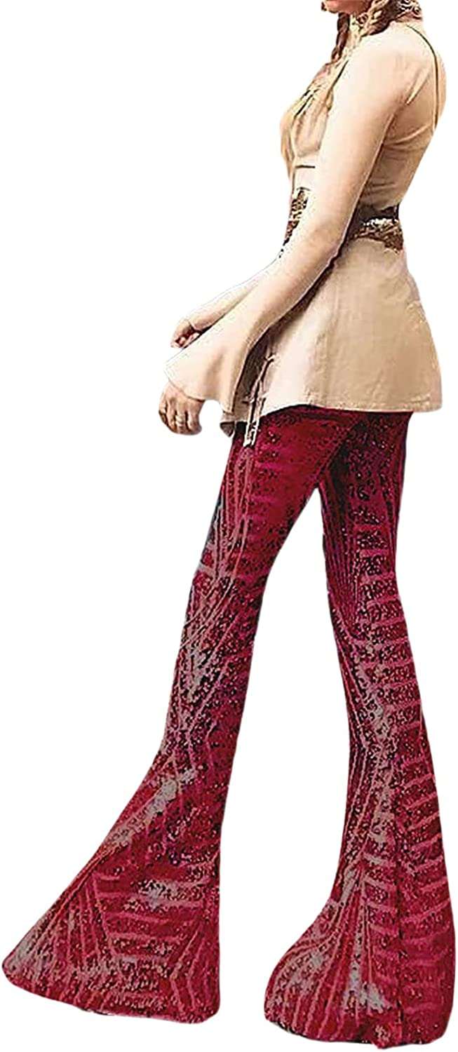 Women's Bell Bottoms Sequin Pantsm, High Waisted Wide Leg Sparkly Flared Leggings, Shiny Dance Disco Palazzo Pants#3