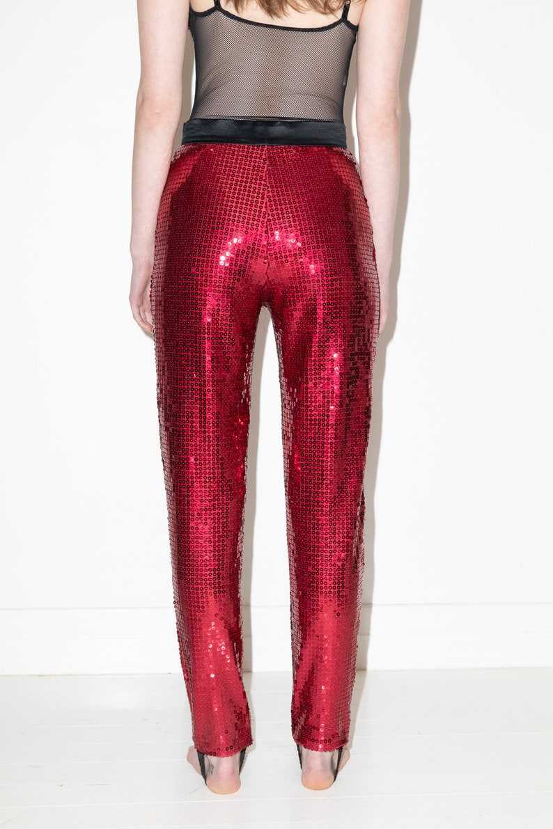 Vintage 80's Sequin Stirrup Pants, Cherry Red Leggings, High Waisted Pants#6