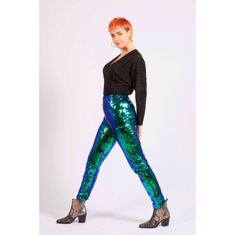 Trousers | Premium Printed Sequin Wide Leg Trousers | Warehouse