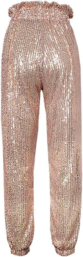 Women's Gold Sequin Bling Legging, Joggers Pencil Pants with Drawstring#3