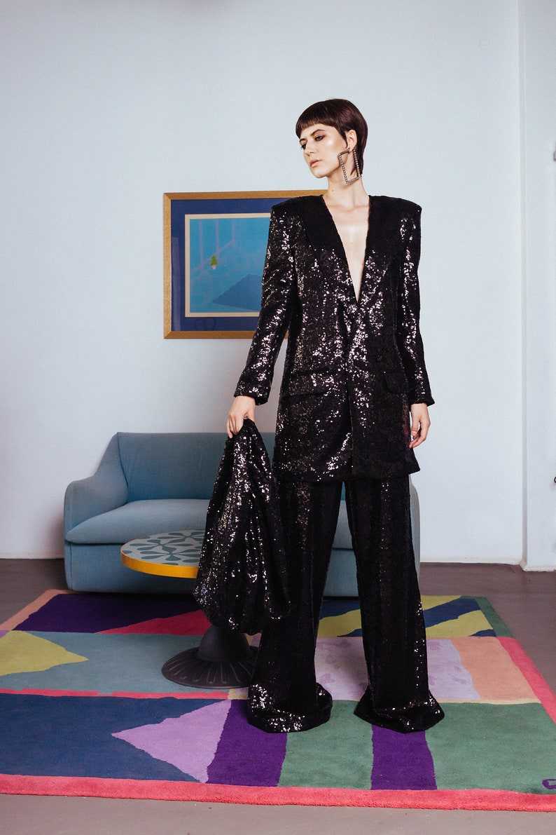 Black Sequin Wide Leg Pants, Rave Clothing at Affordable Prices