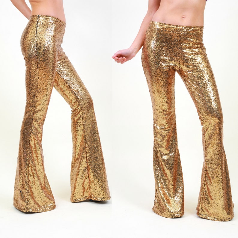 Gold Sequin Flare Pants, Rave Clothing at Affordable Prices