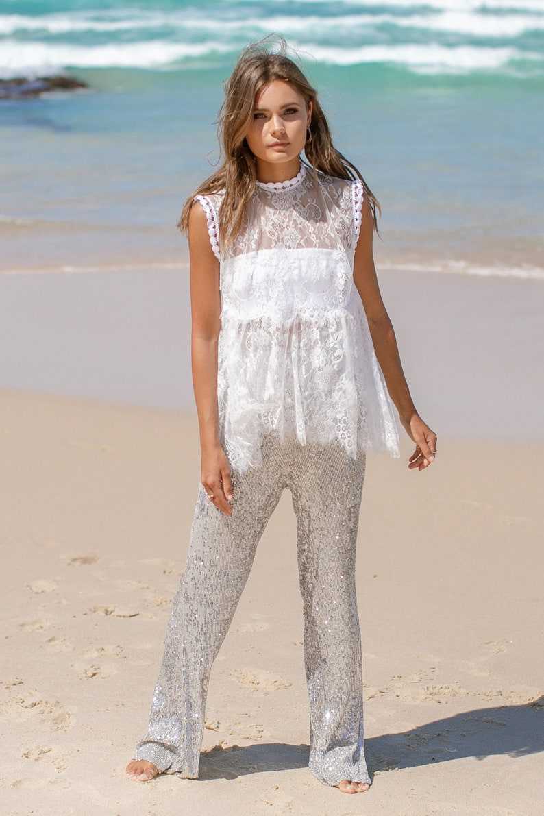 Silver Sequin Pants, Palazzo Flare Pants, Festival Pants, Dance Pants, Unique Clothes#6