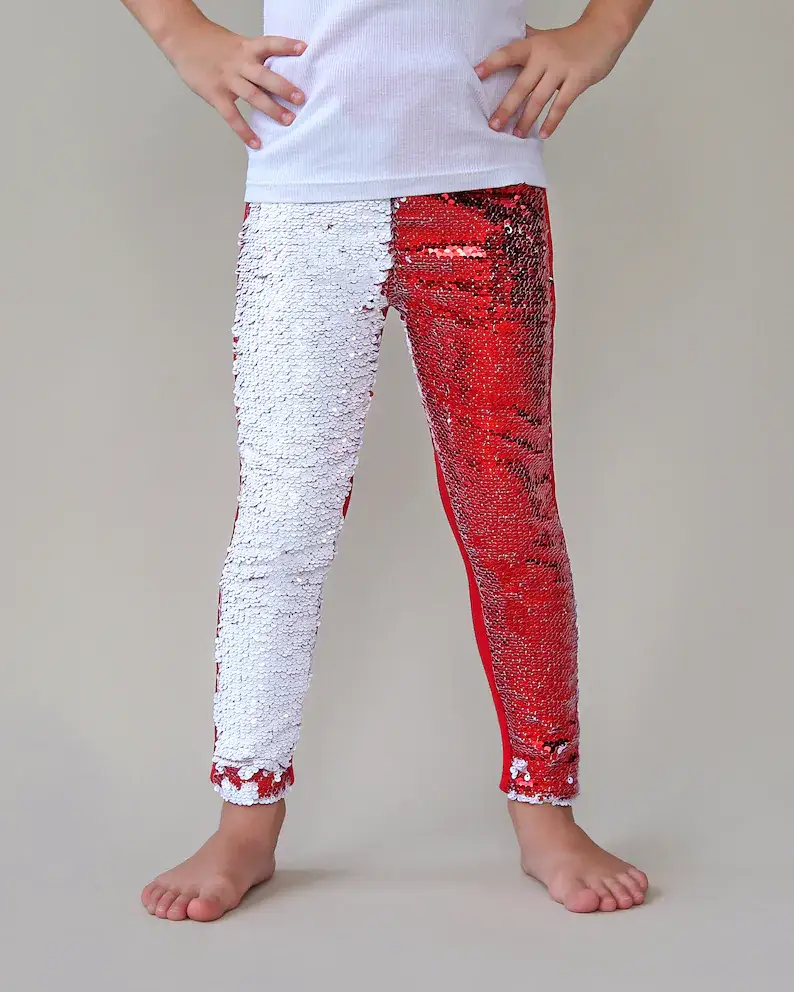 Red and White Reversible Sequin Pants, Flip Sequin Pant, Red and White Sequined Pants#4