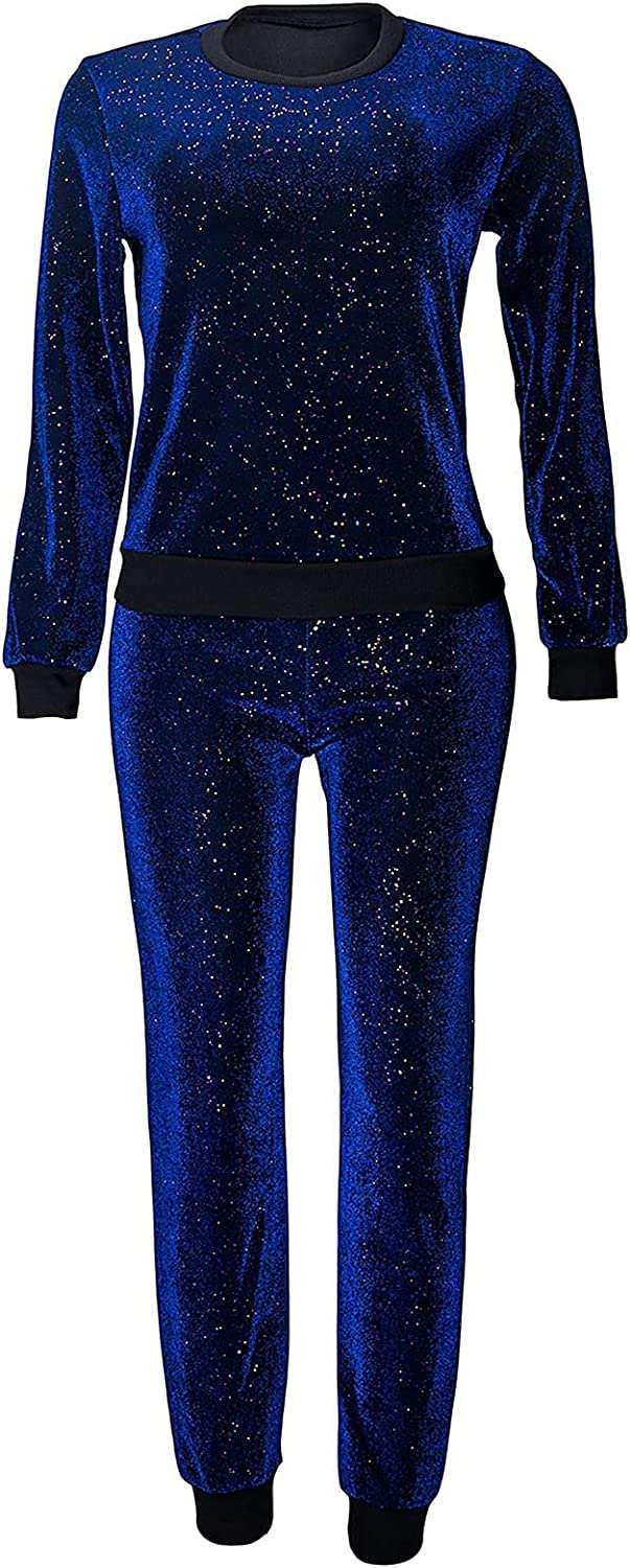 Women's Sequin 2 Piece Outfits, Long Sleeve Glitter Tops, Bodycon Pants, Party Clubwear Set#4