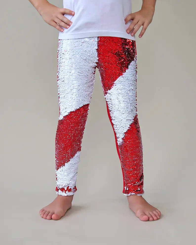 Red and White Reversible Sequin Pants, Flip Sequin Pant, Red and White Sequined Pants#5