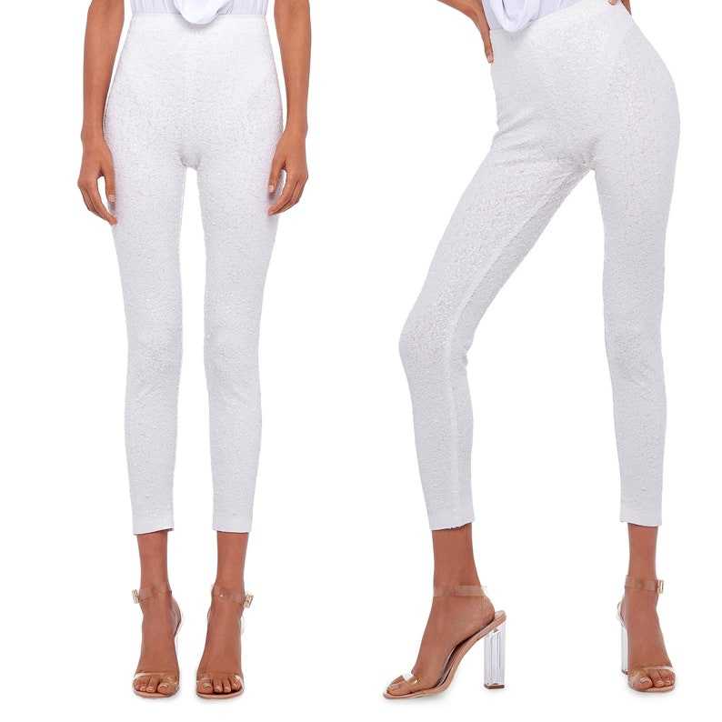 White Sequin Leggings - Trendy, Comfortable and Durable