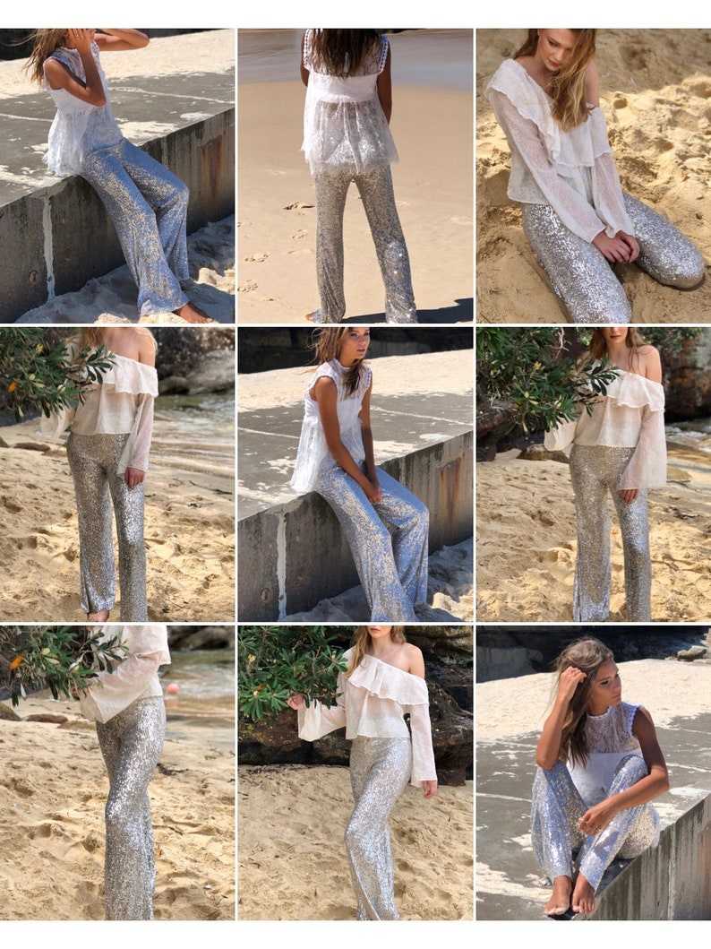 Silver Sequin Pants, Palazzo Flare Pants, Festival Pants, Dance Pants, Unique Clothes#3