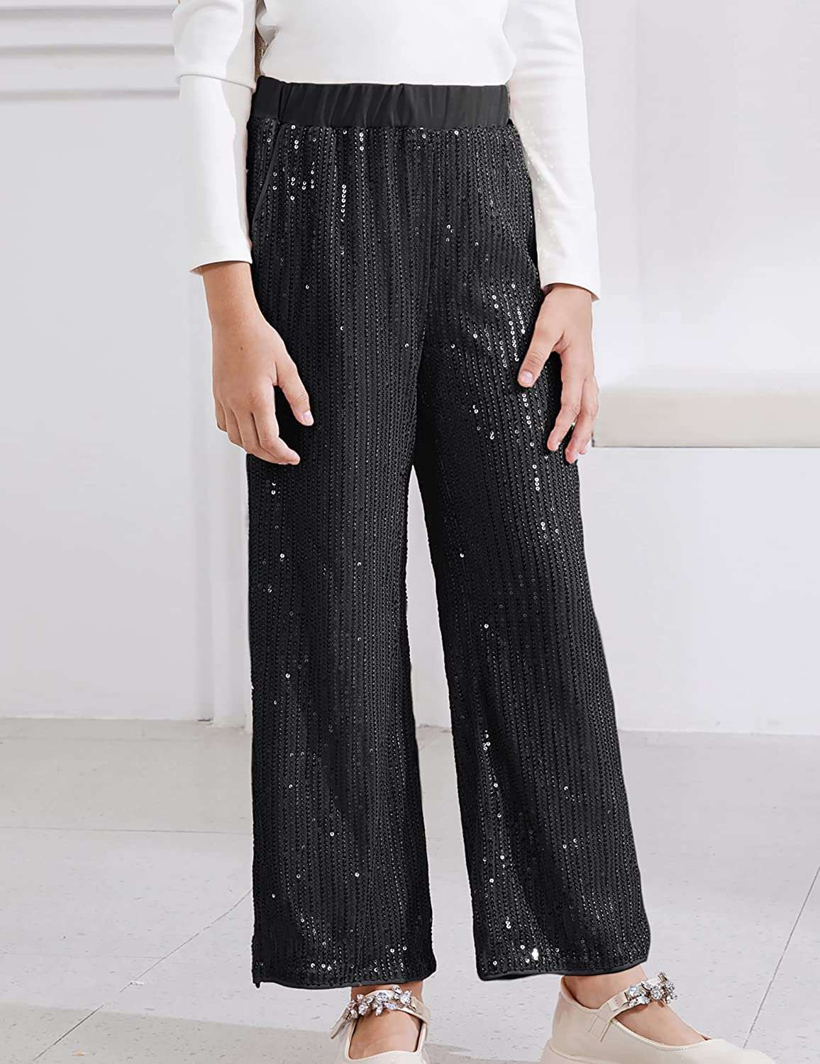 Plus Size Sequin Pants, High Waist Pants for Girls with Lining and Pockets#3
