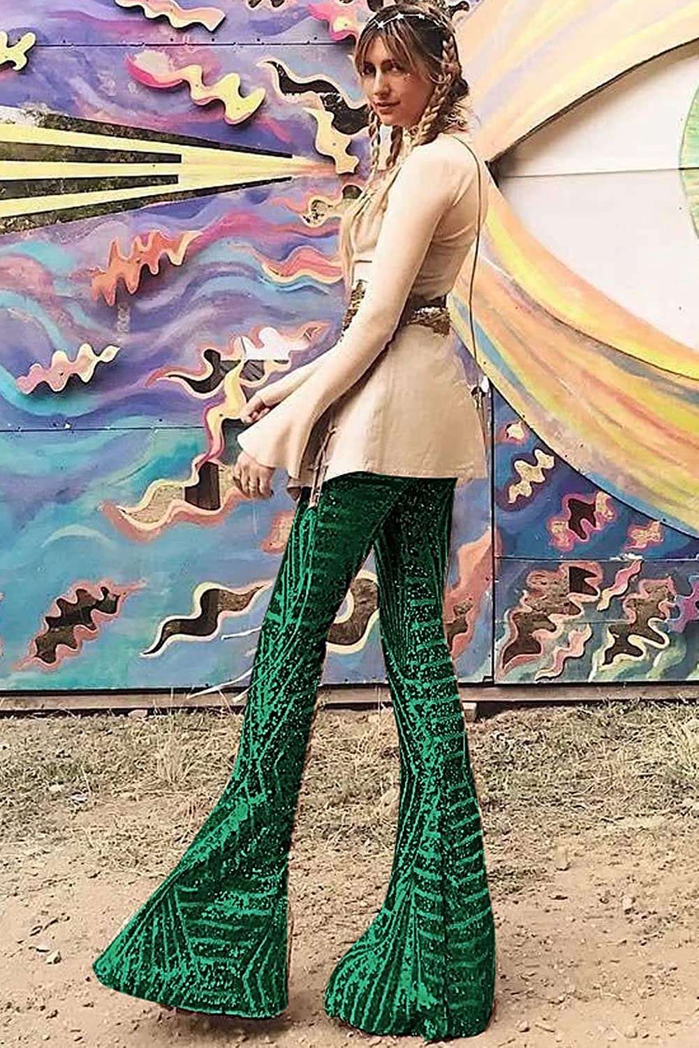 Bell Bottoms for Women, High Waisted Wide Leg Palazzo Pants, Bling Sequin Flared Trousers#4