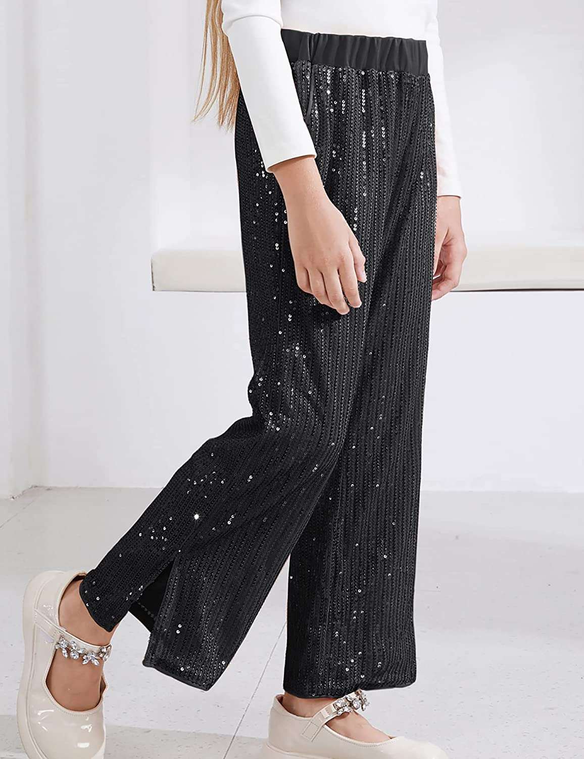 Plus Size Sequin Pants, High Waist Pants for Girls with Lining and Pockets#4
