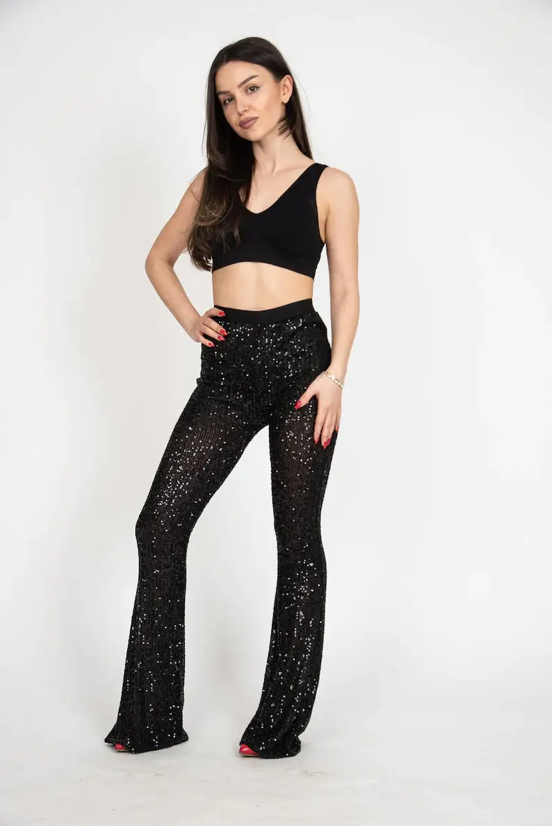 Womens Sparkly Sequin Pants Sweatpants Pencil Bling Pants with Drawstring  Comfy Yoga Legging Running Jogger (Black, S) at  Women's Clothing  store