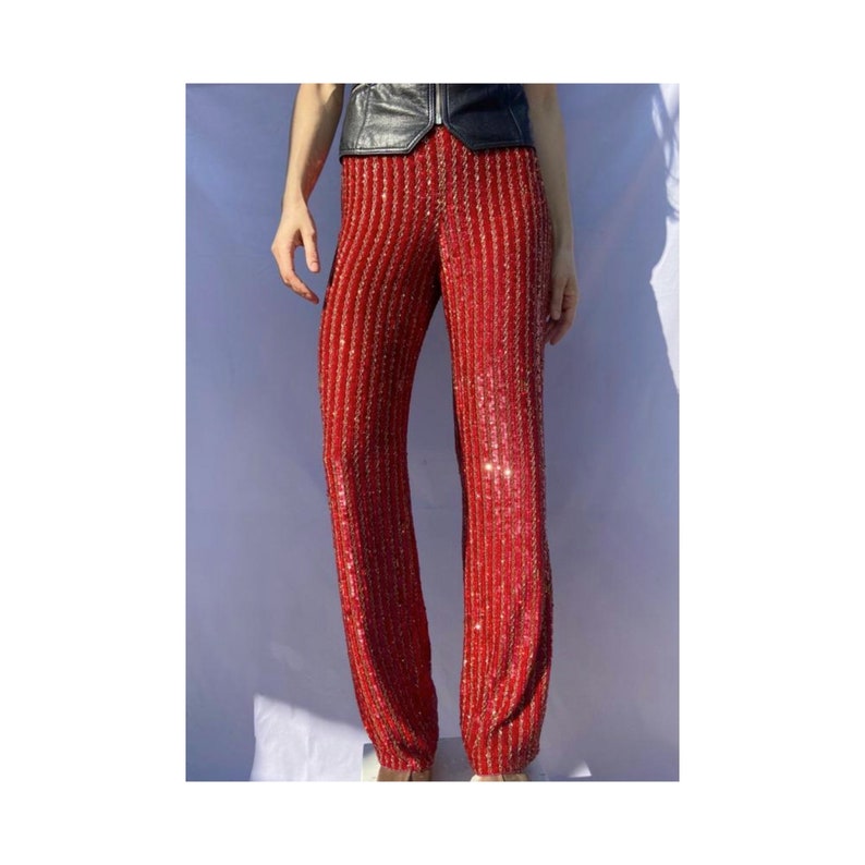 Faith Connexion High-waisted Sequin Trousers in Red | Lyst
