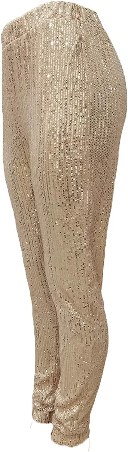 Gold Women's Sexy Sequin Pants, Sequin Jogger Pants, High Waist Leggings, Evening Party Clubwear#4
