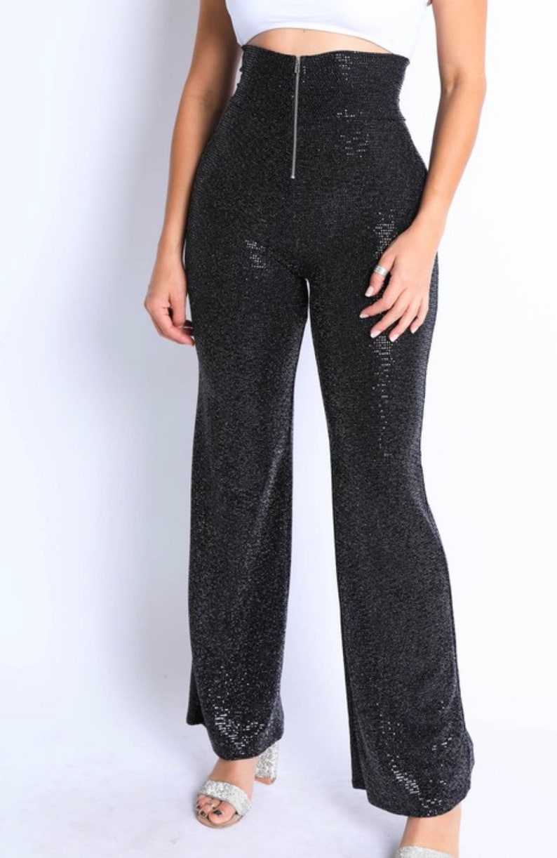 Women's Sequin Pants, High Waisted Sparkly Bell Bottoms, Wide Flare Leg Pant, Unique Clothes#2