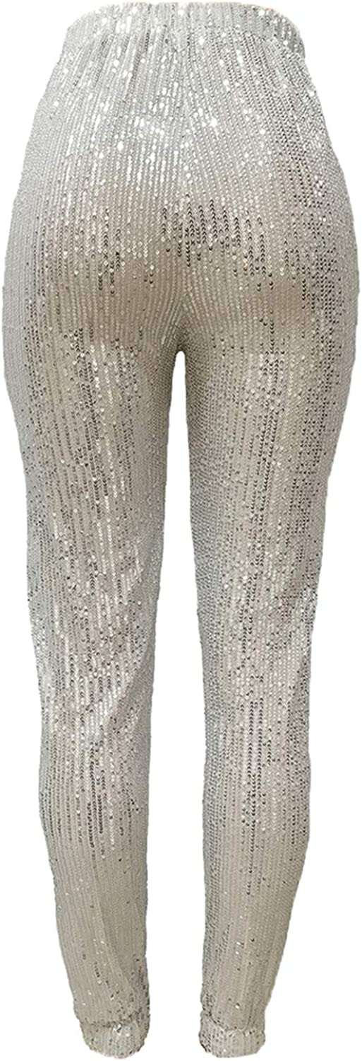 Silver Women Sexy Glitter, Sequin Pants, High Waist Leggings, Evening Party Clubwear#5