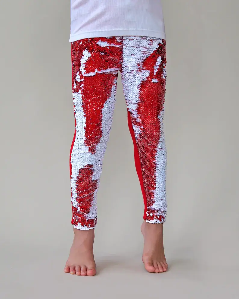 Red and White Reversible Sequin Pants, Flip Sequin Pant, Red and White Sequined Pants#3