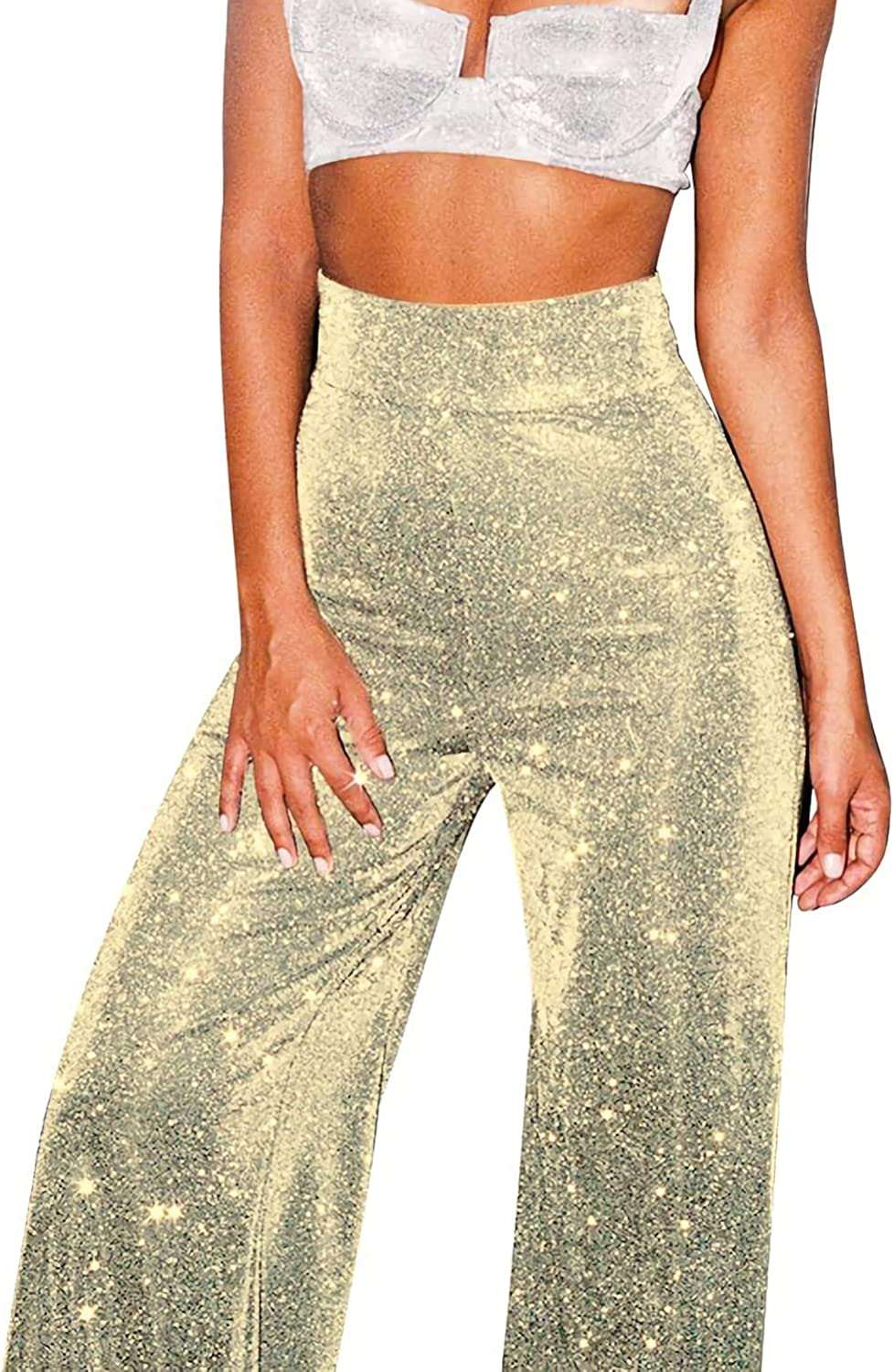 Sexy Sparkly Wide Leg Pants, Women's Sequin Pants, Trousers Clubwear#3