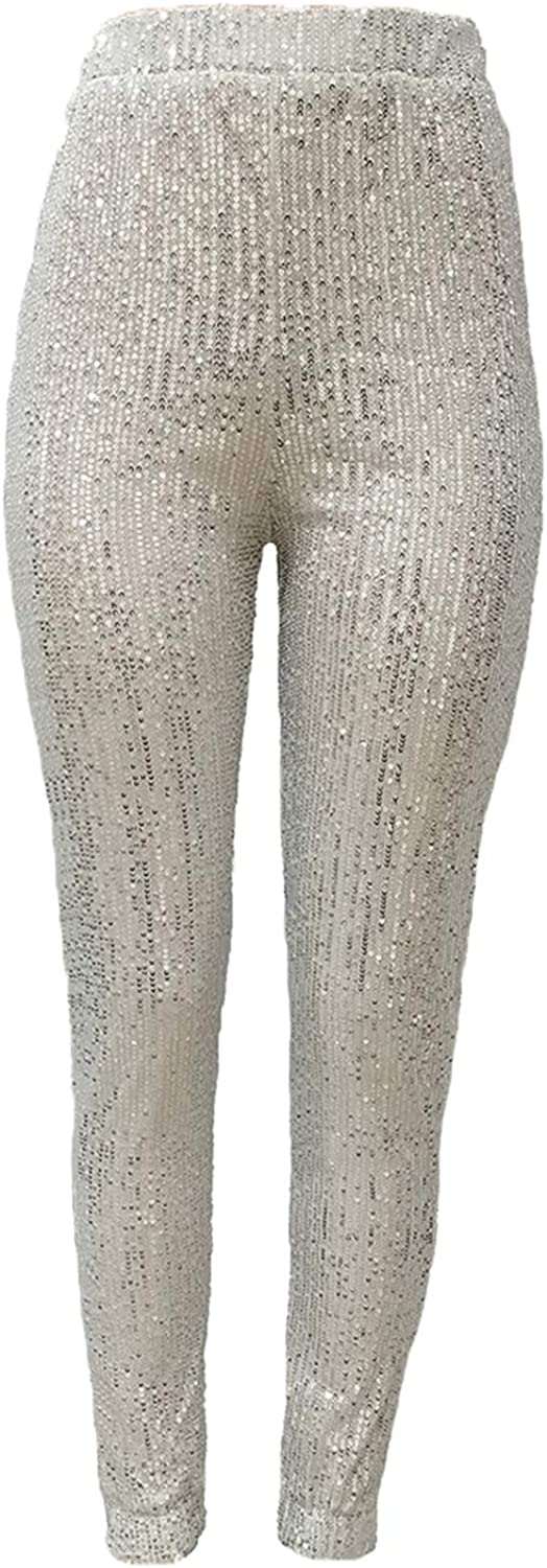 Silver Women Sexy Glitter, Sequin Pants, High Waist Leggings, Evening Party Clubwear#3