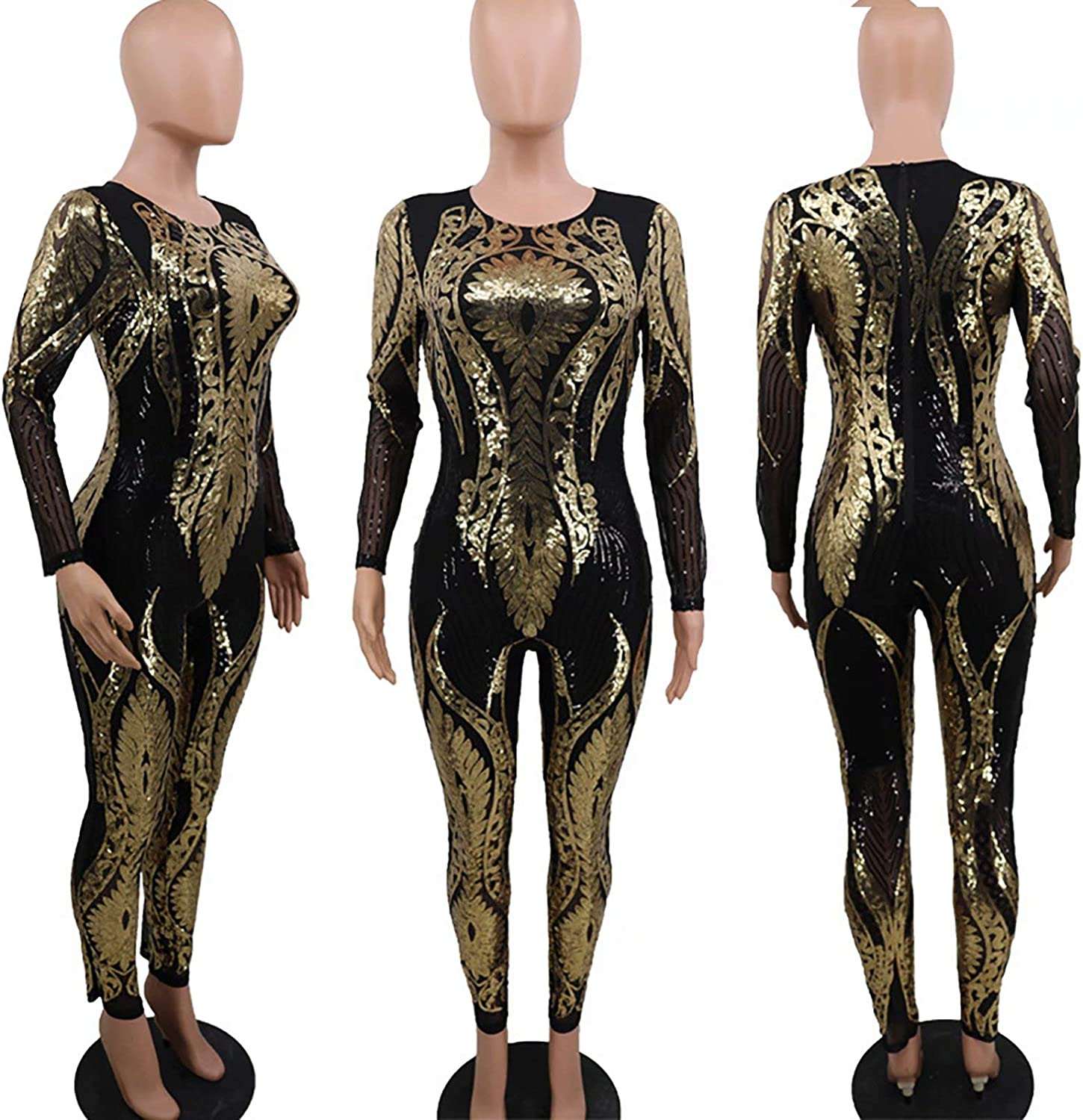Women's Sexy V Neck Sequin Mesh Pants, Bodycon Long Pants, Party Jumpsuits Rompers#3