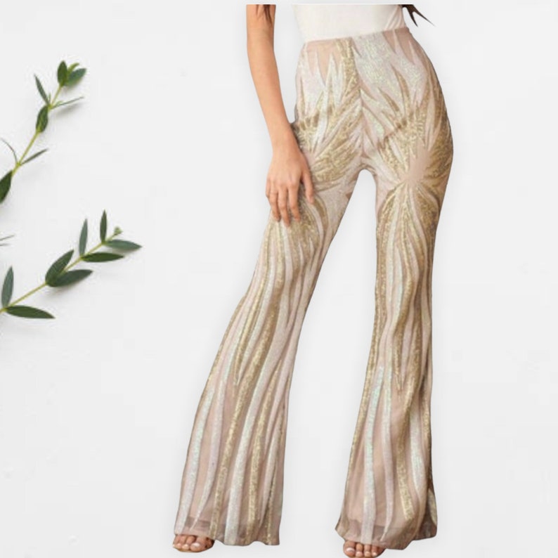 YUEHAO Pants For Women Women Fashion High Waisted Ruffle Sequin Cloth Pants  Style Foot Tape Trousers (Gold) - Walmart.com