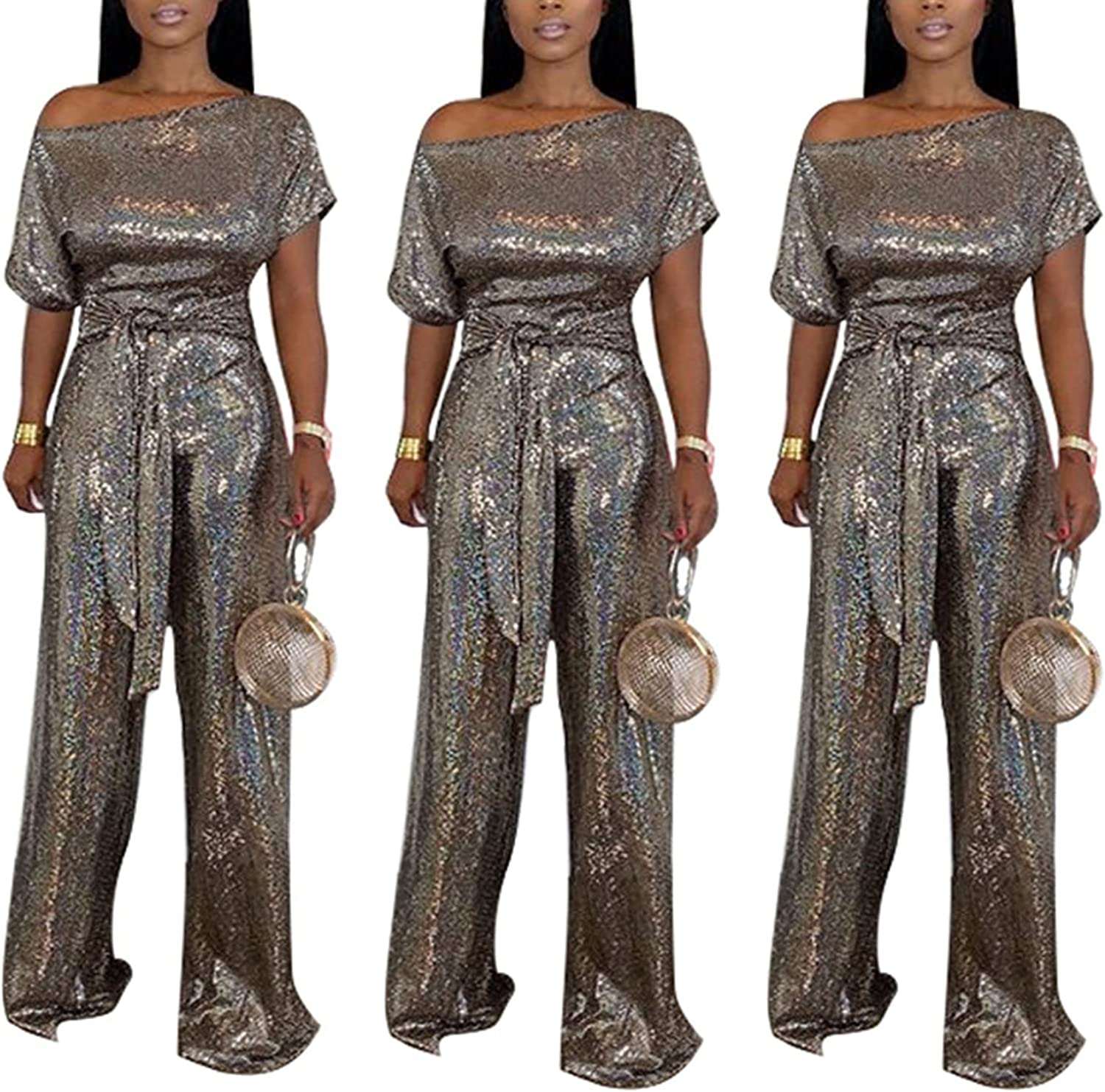 Women's Evening Sparkly Jumpsuits, Sexy V Neck, Sequin Long Pants, Party Rompers#3