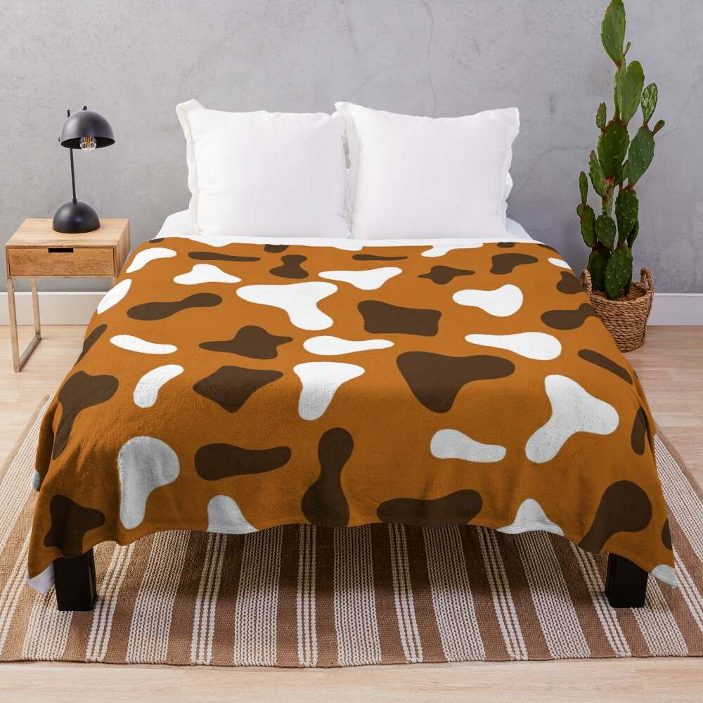 Cow Print Throw Blanket, Chocolate White Cow Print on Caramel Cow Blanket#6