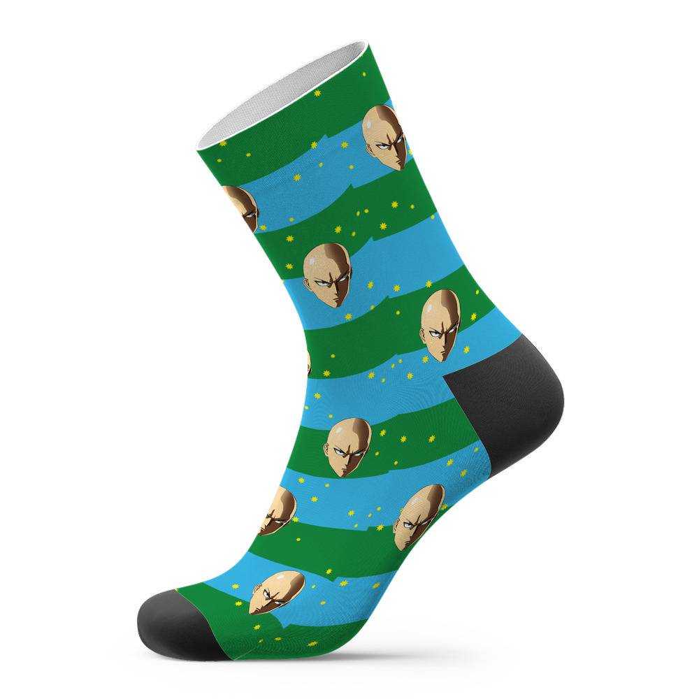 Anime Jackets Socks Custom Photo Socks Striped Printed Socks Blue