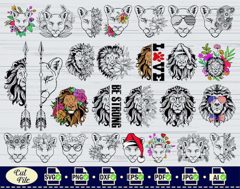 Lion Svg File Lion With Flowers Svg Floral Lion Svg Lion Head Svg 