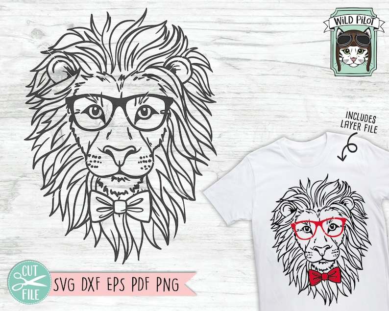  Lion with Glasses Bowtie svg Cute Lion Face svg 