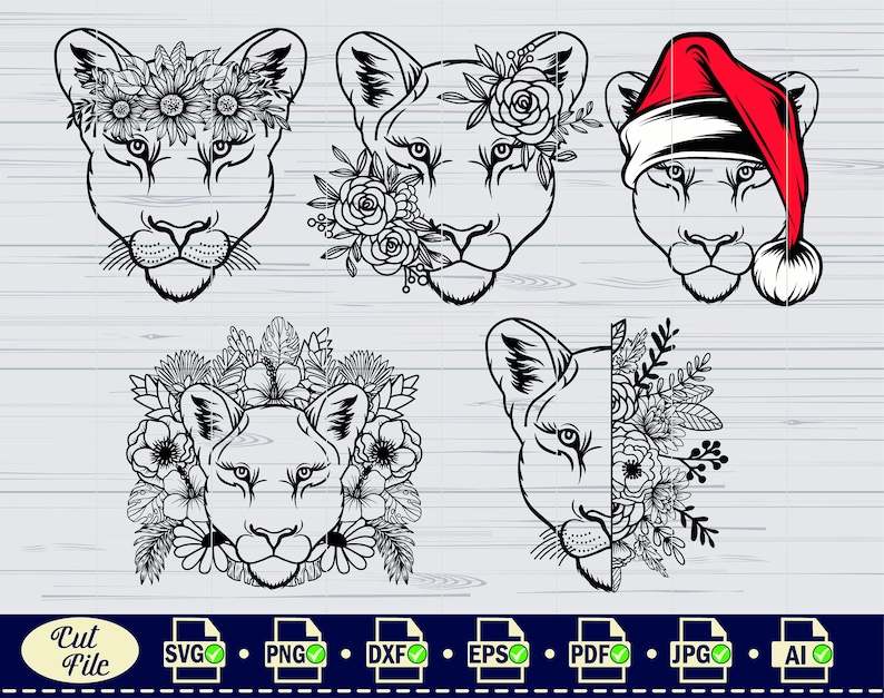 Lion Svg File Lion With Flowers Svg Floral Lion Svg Lion Head Svg#8