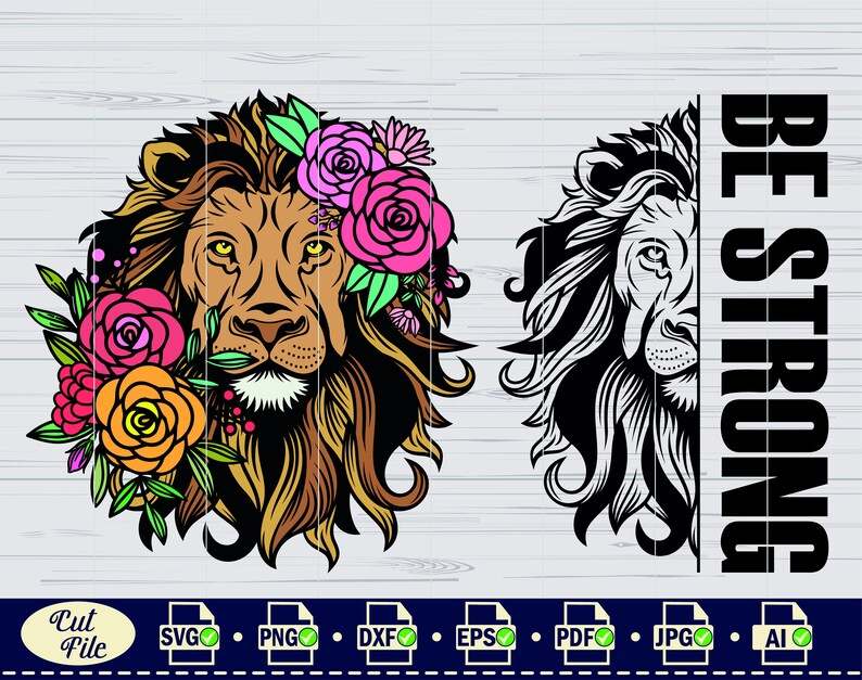 Lion Svg File Lion With Flowers Svg Floral Lion Svg Lion Head Svg#6