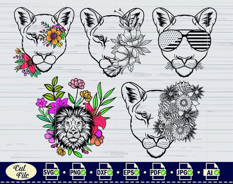 Lion Svg File Lion With Flowers Svg Floral Lion Svg Lion Head Svg#9