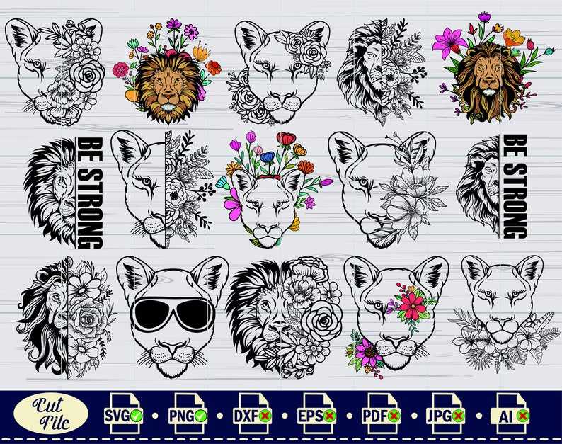 Lion Svg Lion With Flowers Svg King Lion Svg Half Lion Face Svg Lion Head Svg#8