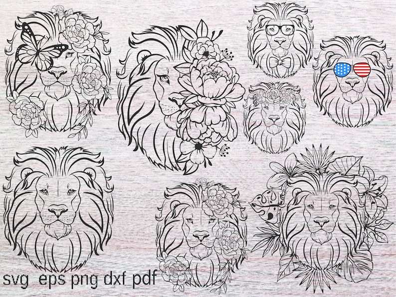 Lion Face Svg Lion with Flower Crown SVG 