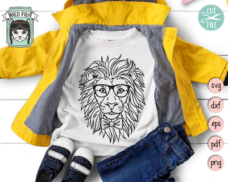  Lion with Glasses Bowtie svg Cute Lion Face svg#3