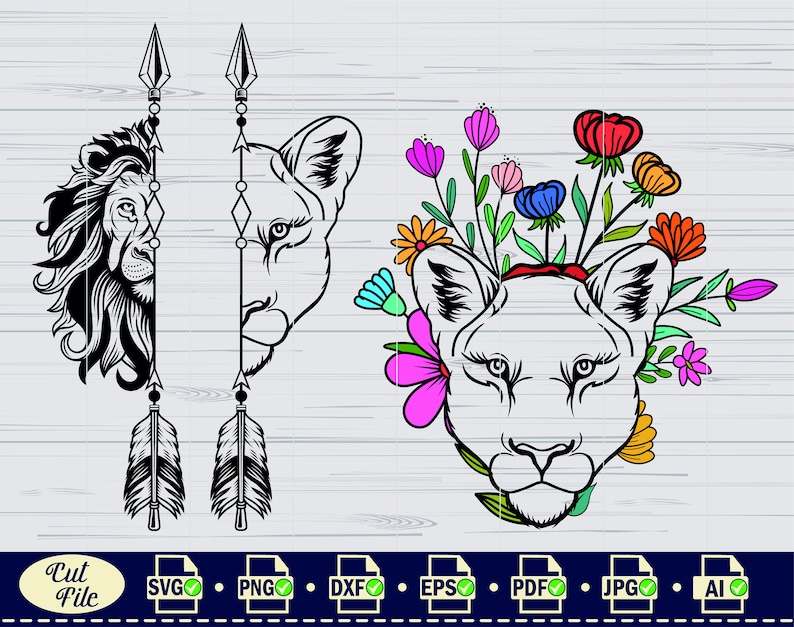 Lion Svg File Lion With Flowers Svg Floral Lion Svg Lion Head Svg