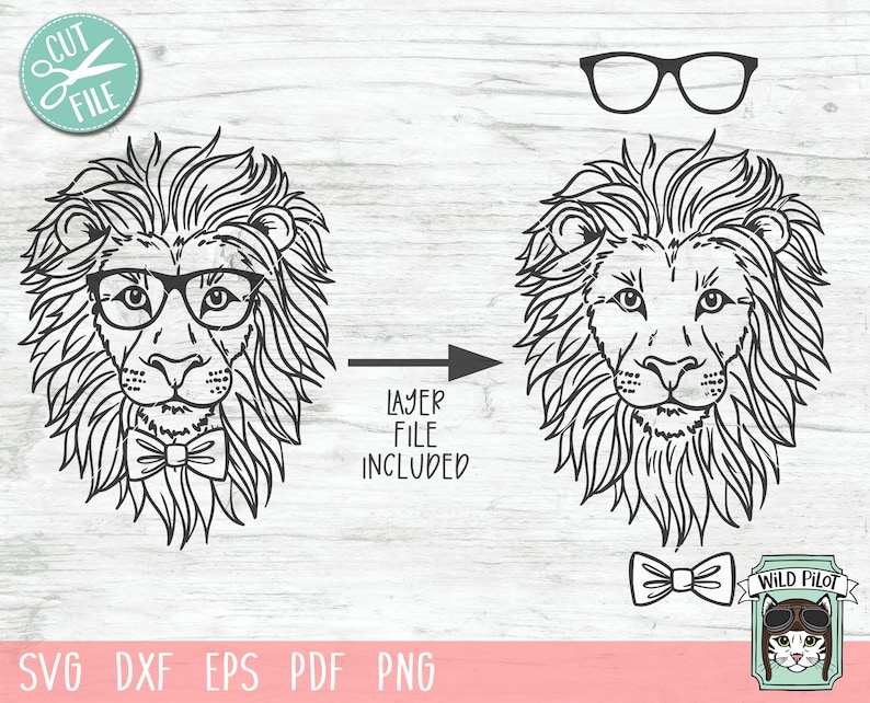  Lion with Glasses Bowtie svg Cute Lion Face svg