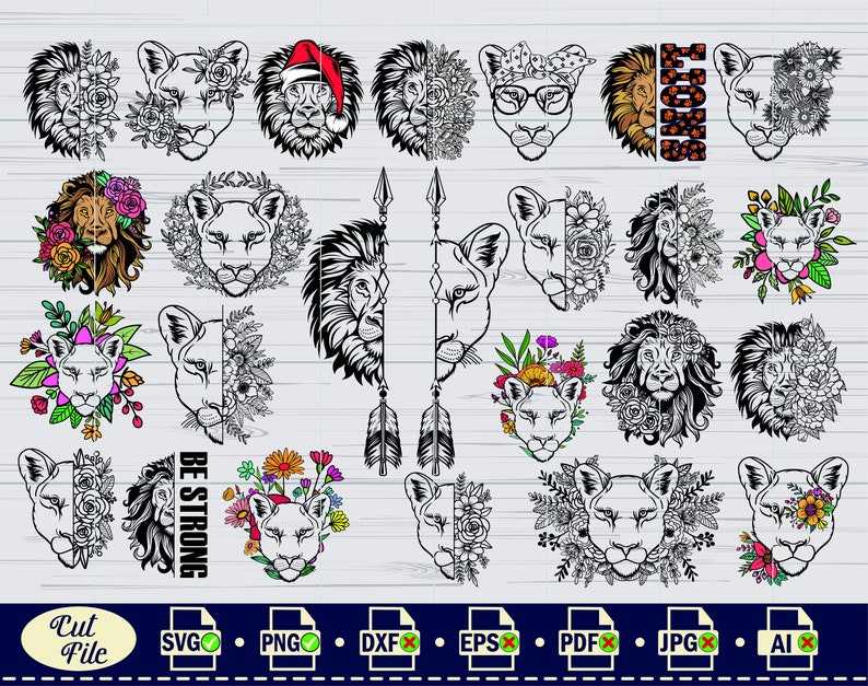 Lion Svg Lion With Flowers Svg King Lion Svg Half Lion Face Svg Lion Head Svg#9