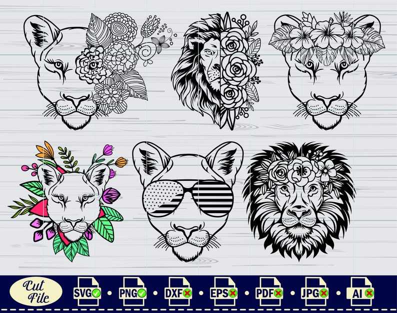 Lion Svg Lion With Flowers Svg King Lion Svg Half Lion Face Svg Lion Head Svg#5