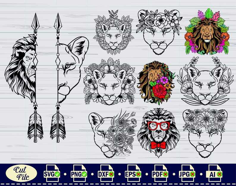 Lion Svg Lion With Flowers Svg King Lion Svg Half Lion Face Svg Lion Head Svg#7