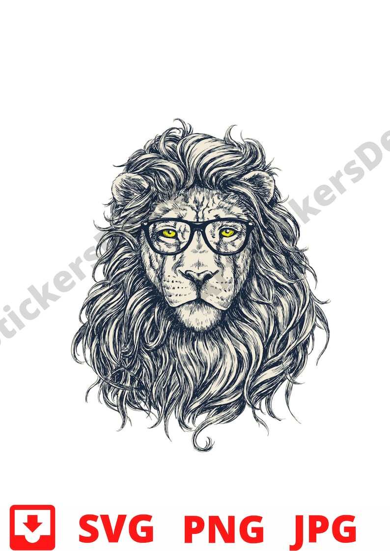 Lion Svg File Lion with Glasses Svg  Animal Face Svg Cute Lion Face Svg 