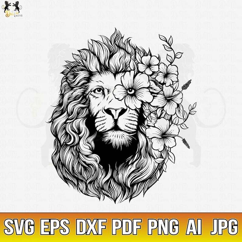 Lion With Flowers Svg Lion Svg Lion Flower Svg Lion Head Svg 