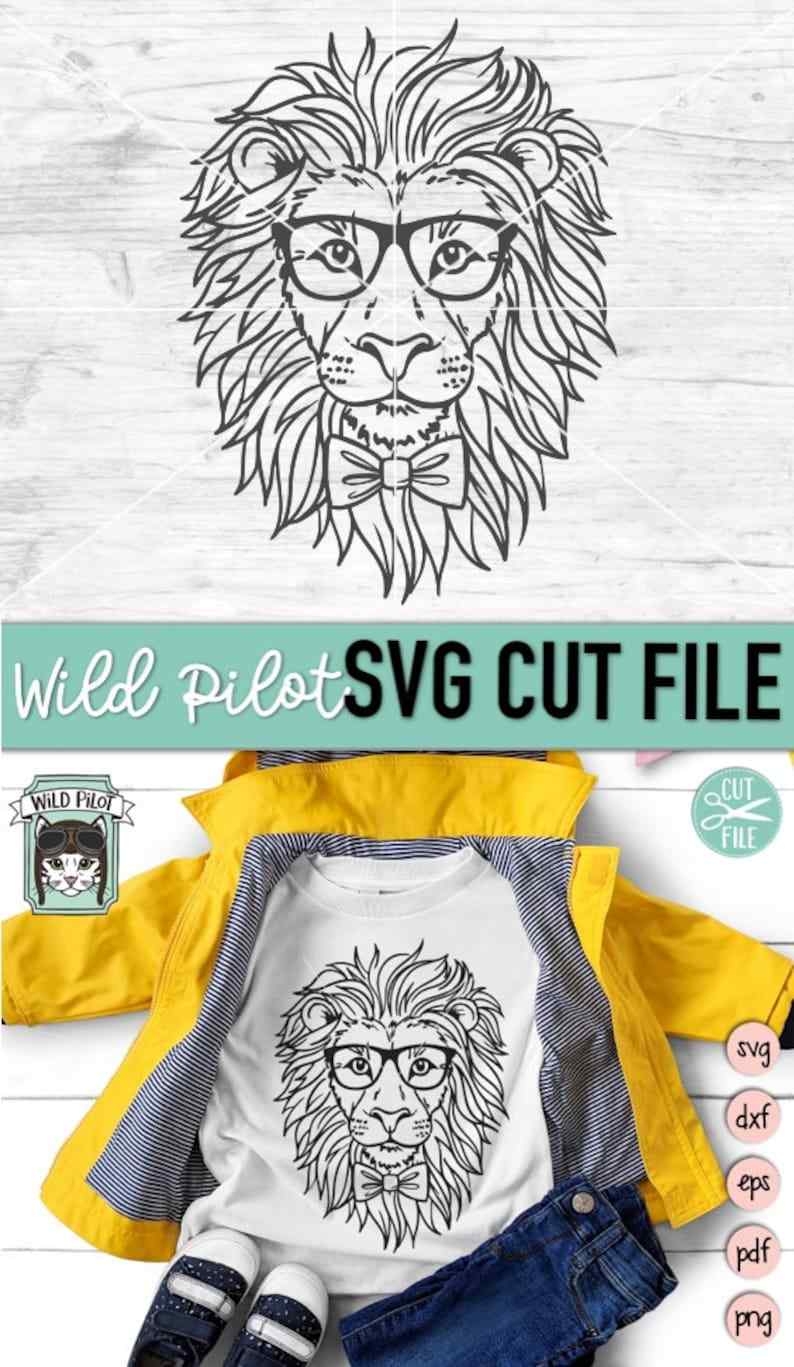  Lion with Glasses Bowtie svg Cute Lion Face svg#4