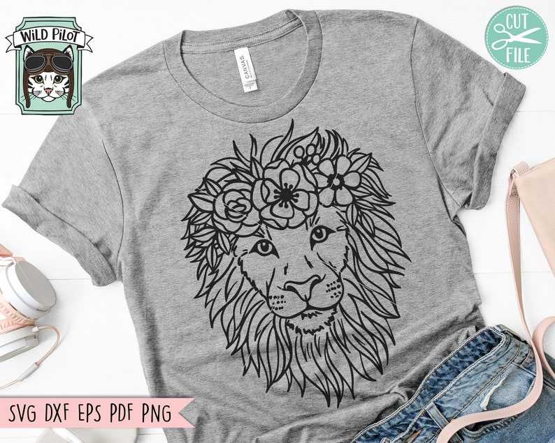 Lion Svg Lion With Flower Crown Svg Cute Lion Face Svg