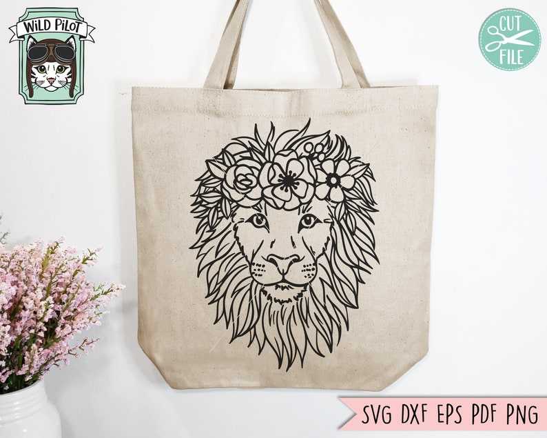 Lion Svg Lion With Flower Crown Svg Cute Lion Face Svg#3