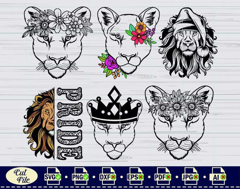 Lion Svg Lion With Flowers Svg King Lion Svg Half Lion Face Svg Lion Head Svg#4